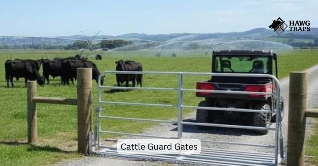 Cattle guard with a bypass gate beside it on a ranch road